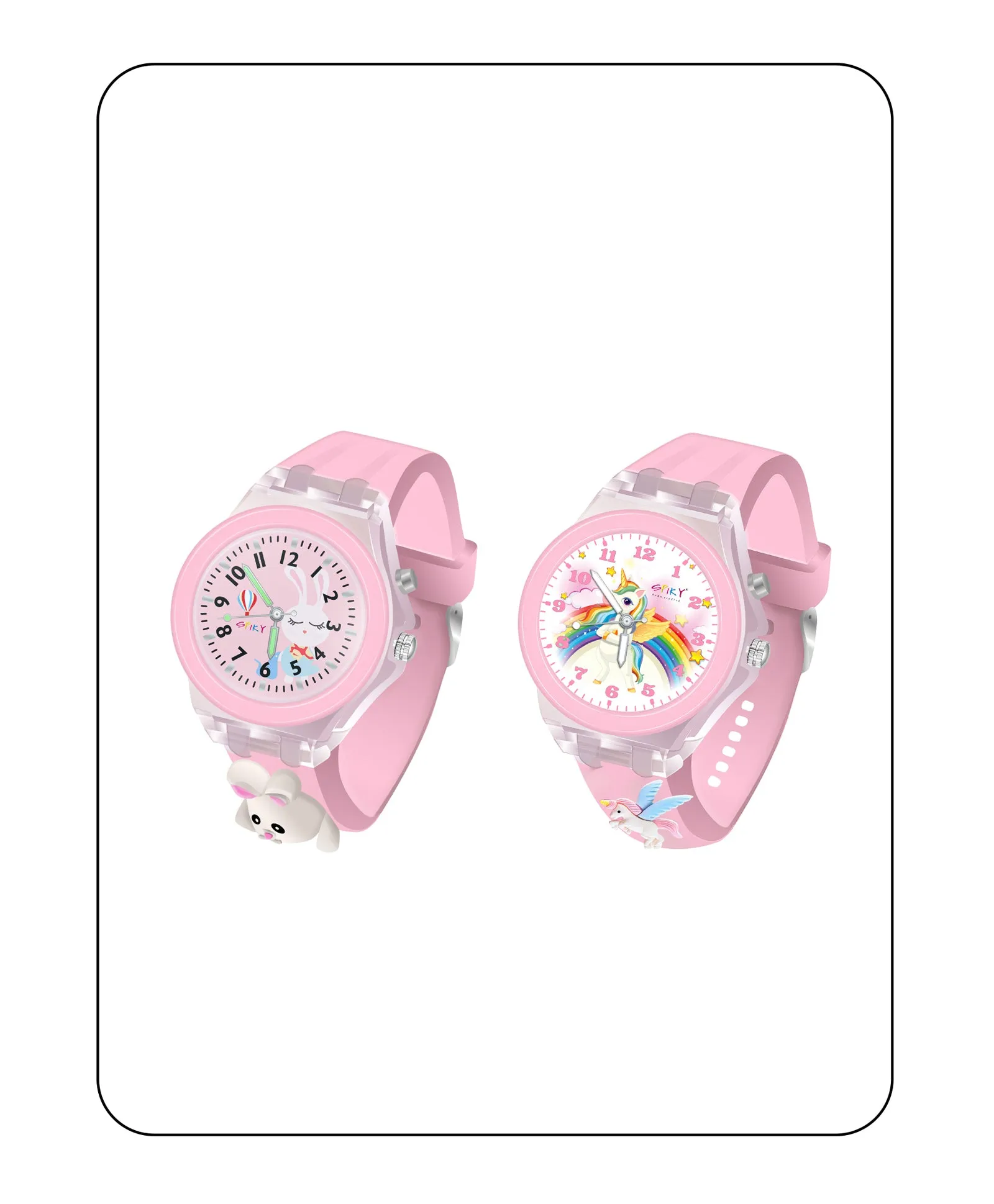 Spiky 3D Monkey & Rabbit Cartoon Analog Light Watch Combo - Pink & Blue