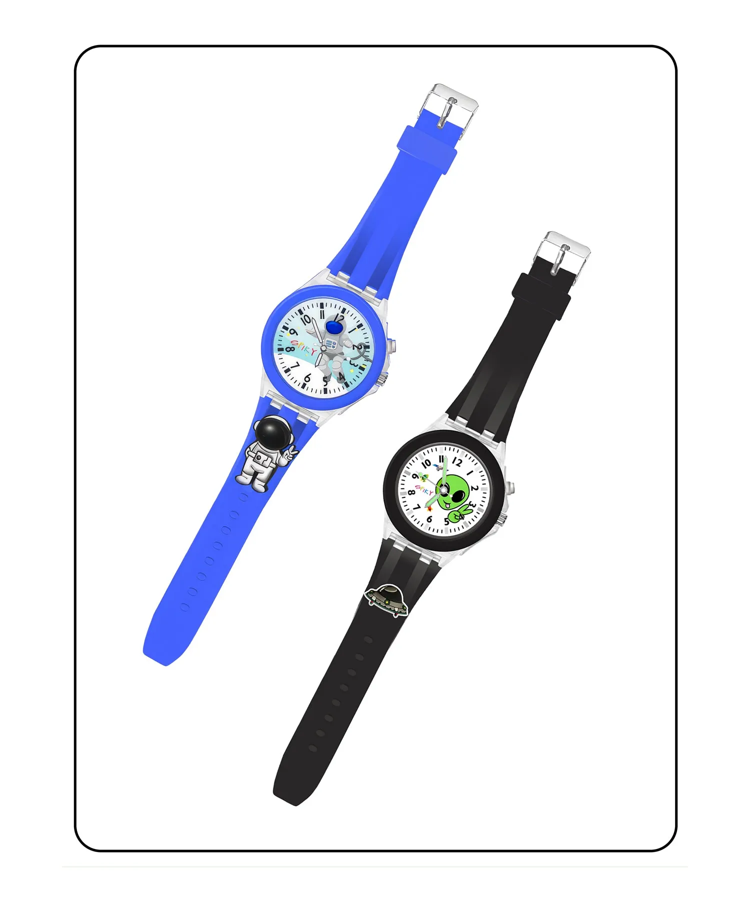 Spiky 3D Monkey & Rabbit Cartoon Analog Light Watch Combo - Pink & Blue