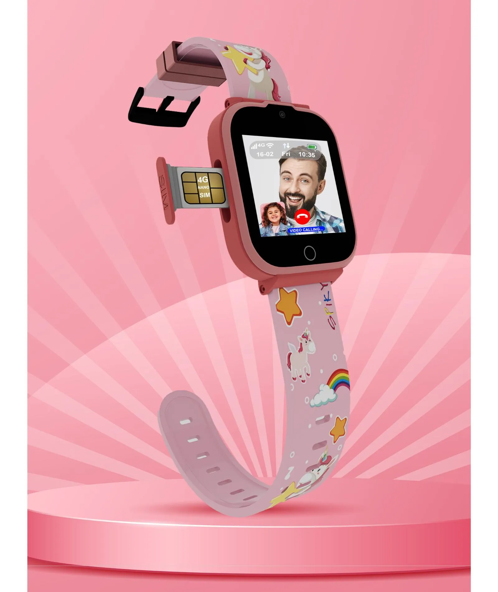 Spiky Cyclops 4g Video & Voice Calling Dewatering Waterproof Kids Smartwatch - Pink