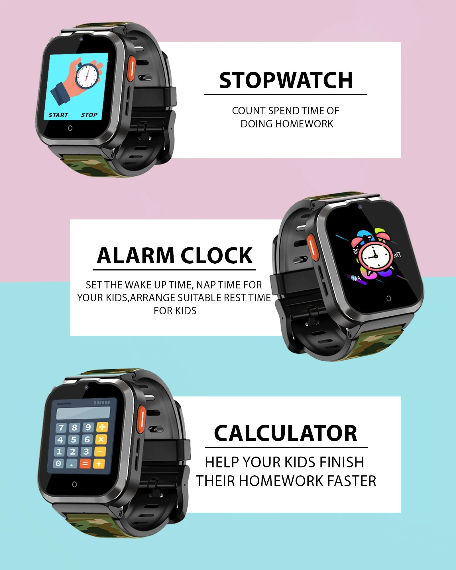 Spiky Cyclops 4g Video & Voice Calling Dewatering Waterproof Kids Smartwatch Printed strap - Black