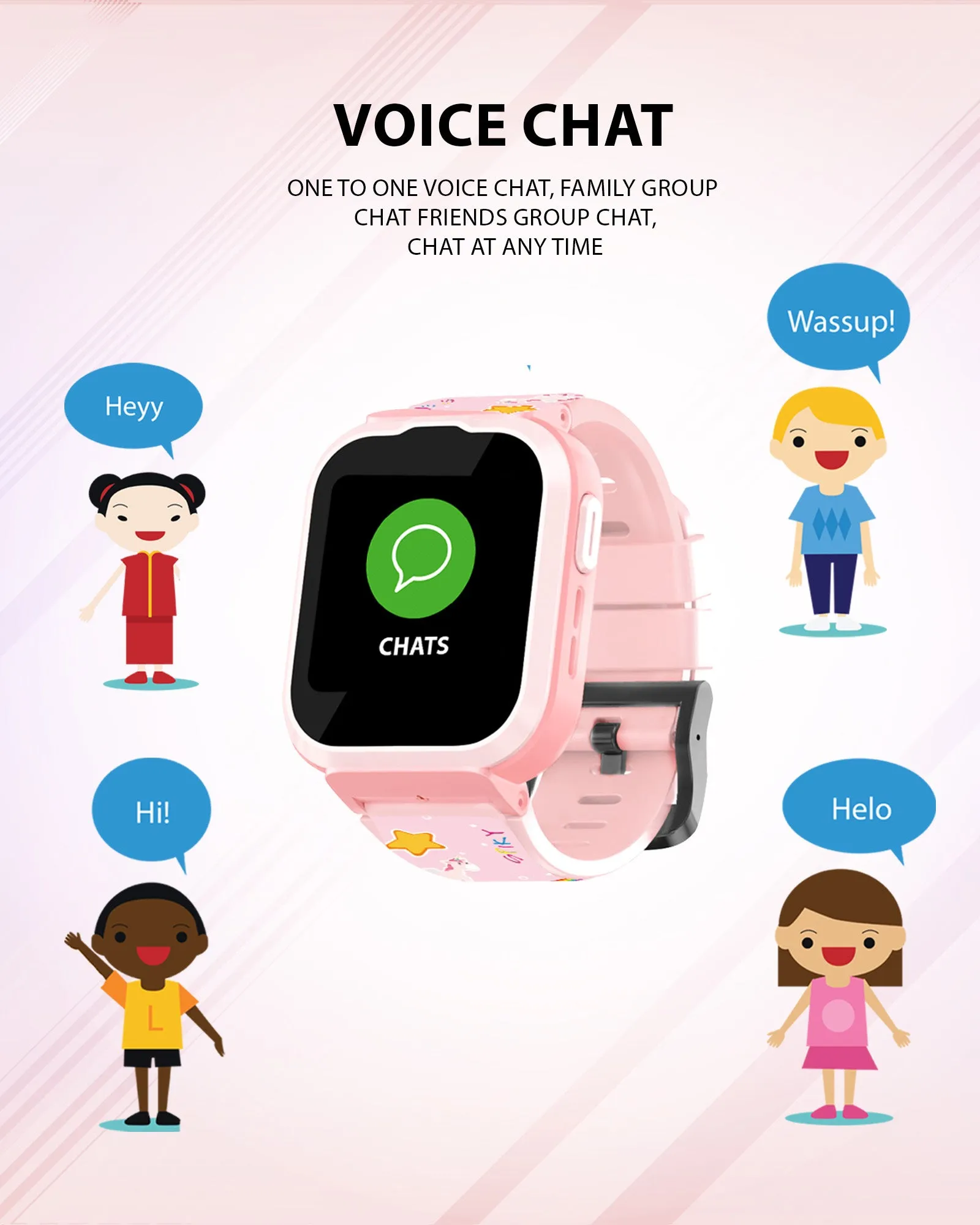 Spiky Cyclops 4g Video & Voice Calling Dewatering Waterproof Kids Smartwatch Printed strap - Pink