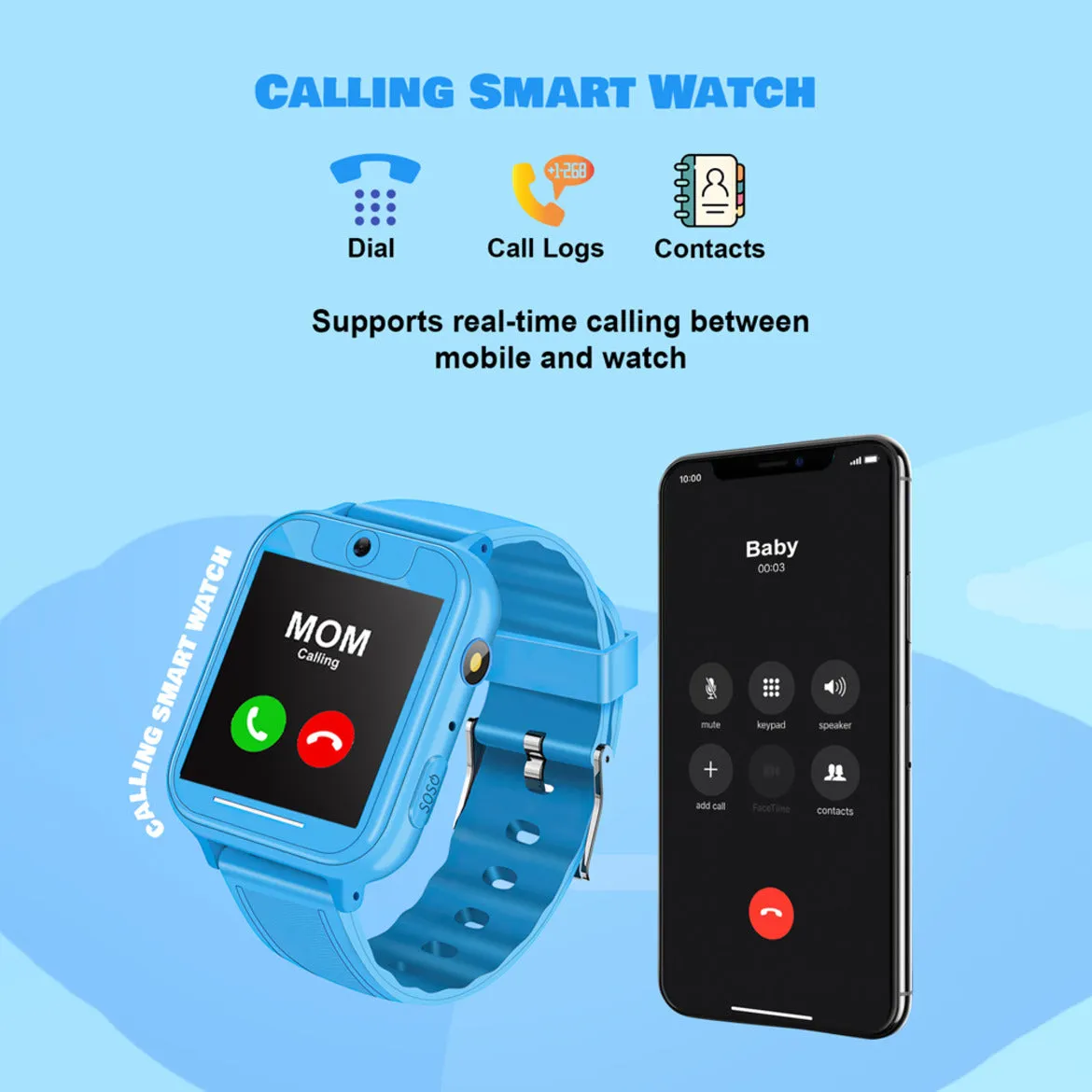 Spiky Gremlin Calling SOS Cameras Multifunction LBS location Tracking Smartwatch - Blue