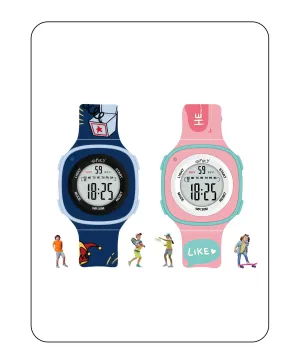 Spiky Square Digital Kids Sports Watches Combo - Pink & Blue