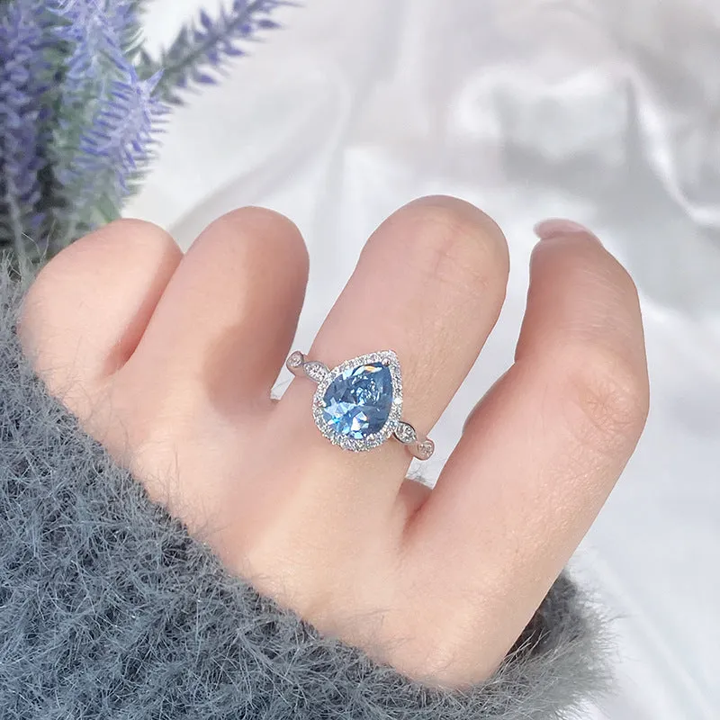 Sterling Silver Ocean Blue Gem Ring for Women