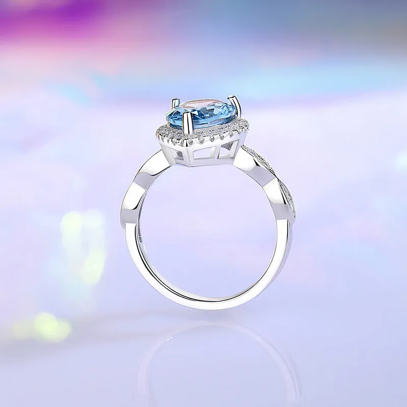 Sterling Silver Ocean Blue Gem Ring for Women