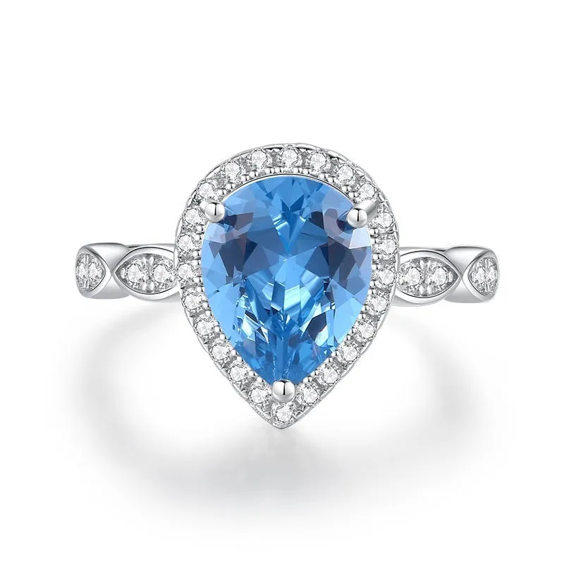 Sterling Silver Ocean Blue Gem Ring for Women