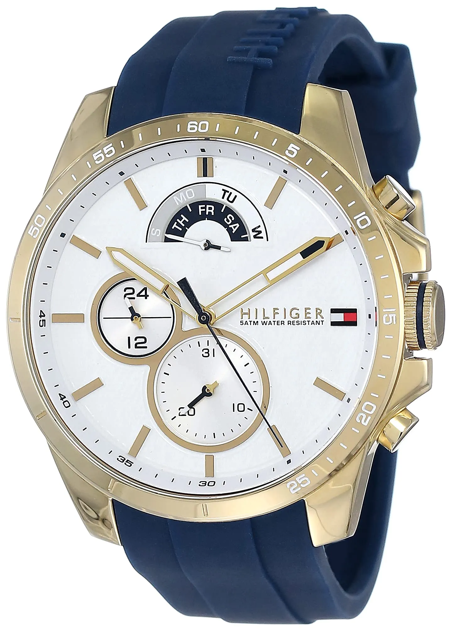 Tommy Hilfiger Quartz Multifunction White Dial Silicone Strap Watch for Men-NETH1791353