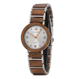 Waterproof Wooden Quartz Watch For Women With Stainless Steel Buckle