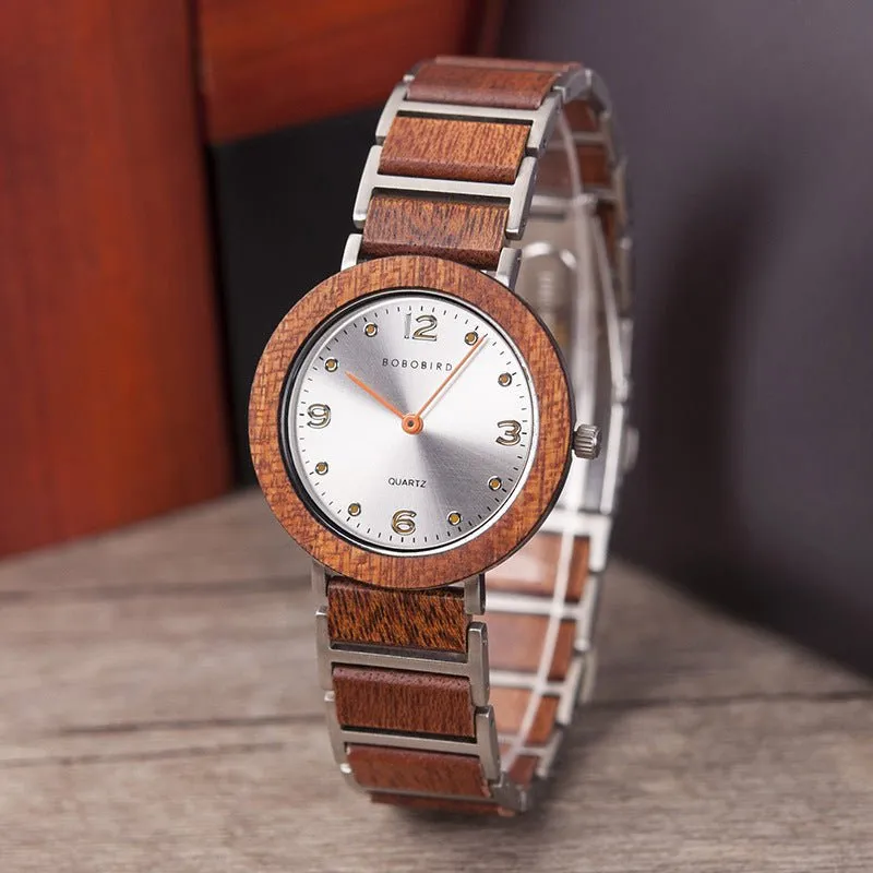 Waterproof Wooden Quartz Watch For Women With Stainless Steel Buckle