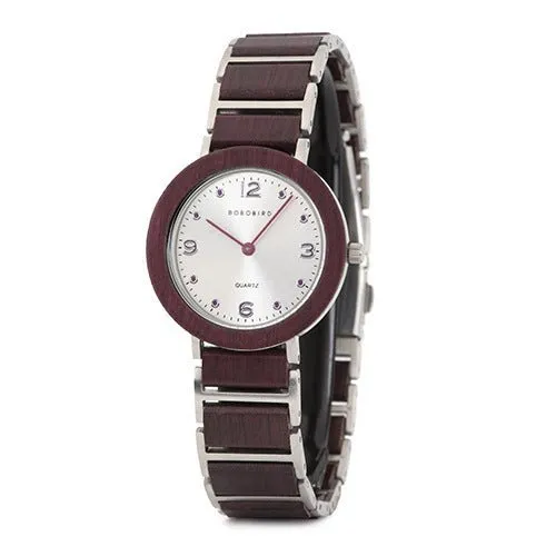 Waterproof Wooden Quartz Watch For Women With Stainless Steel Buckle