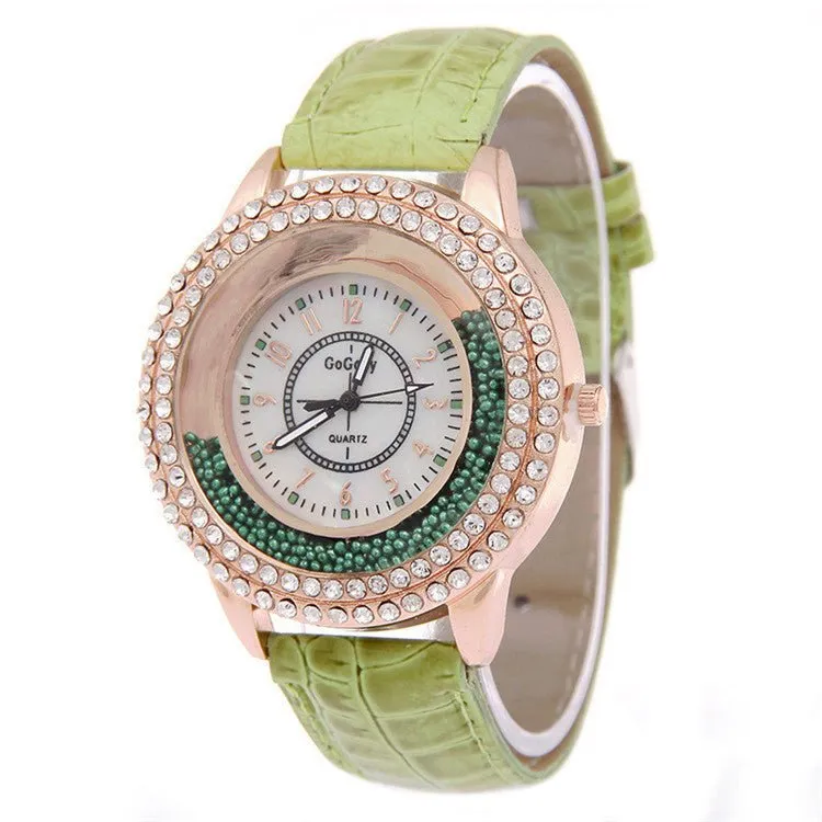 Women's Stainless Steel Quartz Watch With Imitation Leather Strap